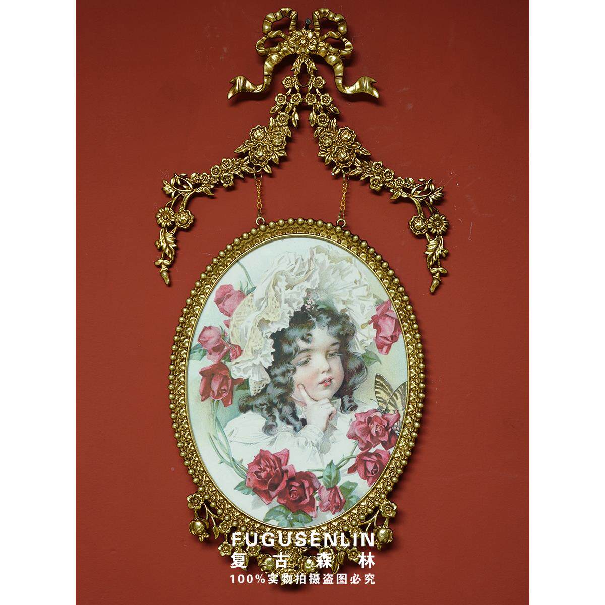 覆古OEW森林洲金碍属彷欧金旧雕刻镜相框墙装饰铜无障豪华墙挂镜