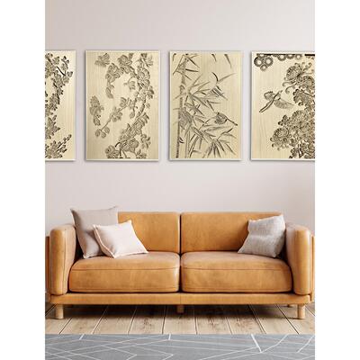 定制木质叠雕立AYE梅兰竹面菊墙玄茶室创意家居关装饰画体艺术壁