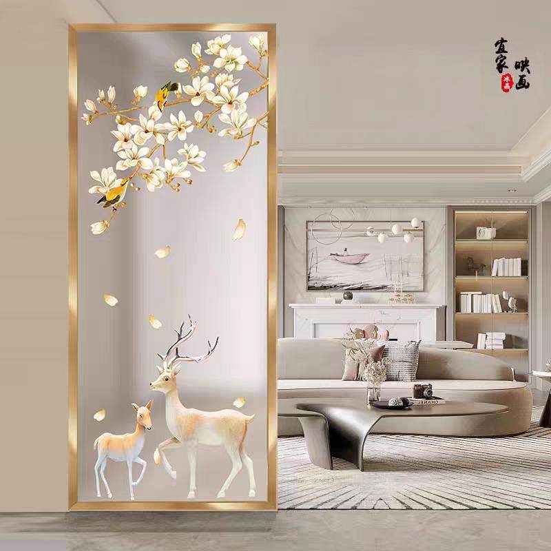 简约新式半艺术玻璃隔断入门客厅玄关宜家映画磨砂双面透光中墙玻