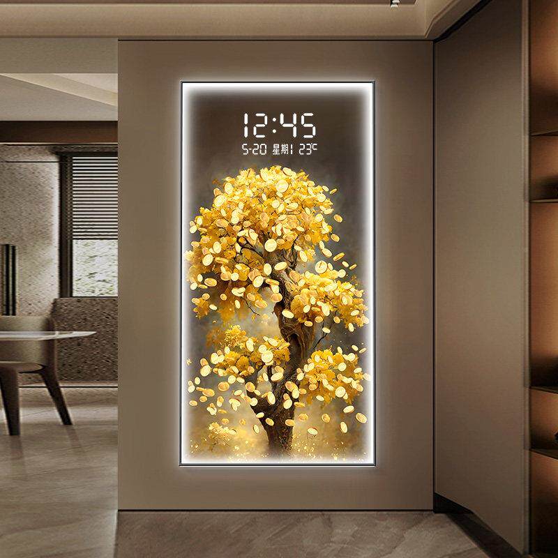创发财树入户进钟门玄UQG关装饰画电子表屏钟走廊尽头挂画意时壁