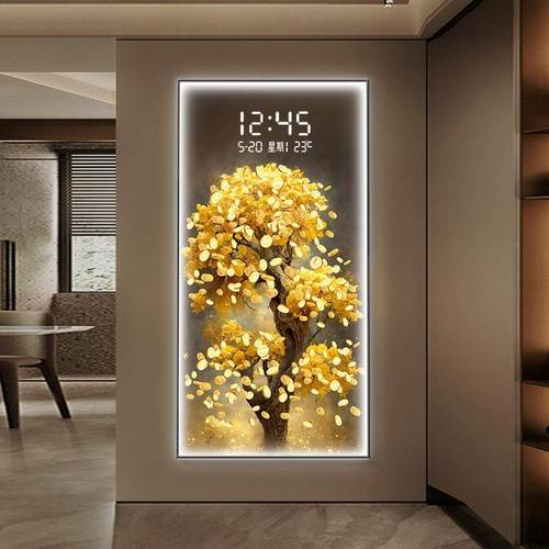 创发财树入户进钟门玄UQG关装饰画电子表屏钟走廊尽头挂画意时壁