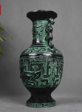 青铜瓶客AWO摆件双龙双凤花瓶古玩龙瓶插饰花 圆瓶 厅家居装花工