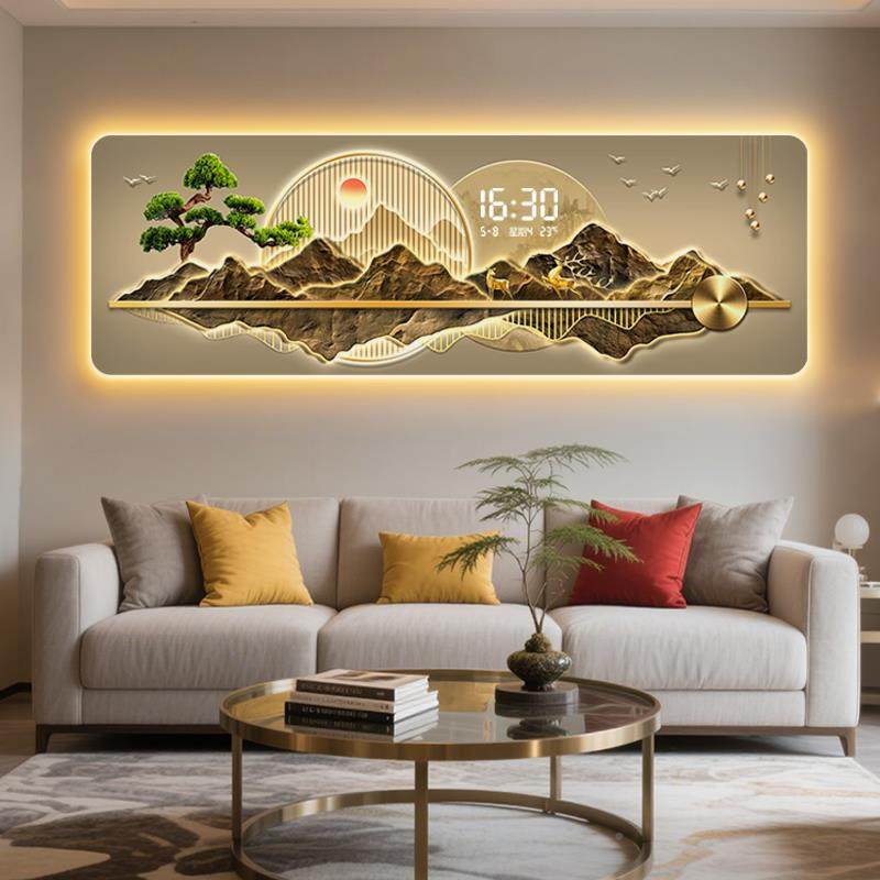 新DY1765中式客厅装饰画 画2025新款带表挂钟气 沙钟发背景大墙挂