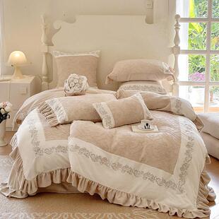 法绒式复古轻奢风雕花加厚奶绒绒四件套珊瑚PJB刺绣加被套床牛上