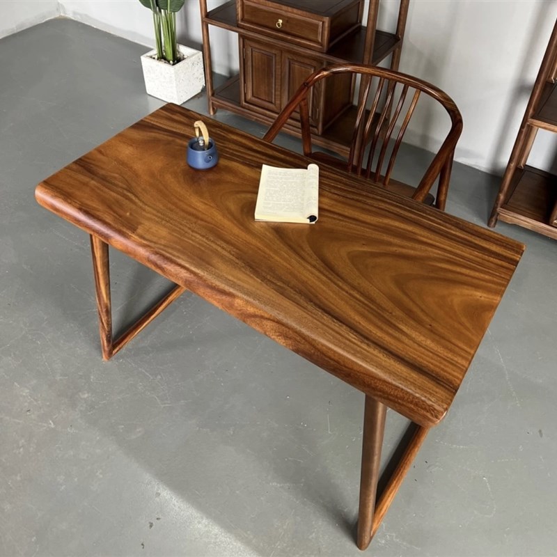 南美胡桃木简约茶桌实木书桌原木阳台小茶桌家用大板桌新中式餐桌