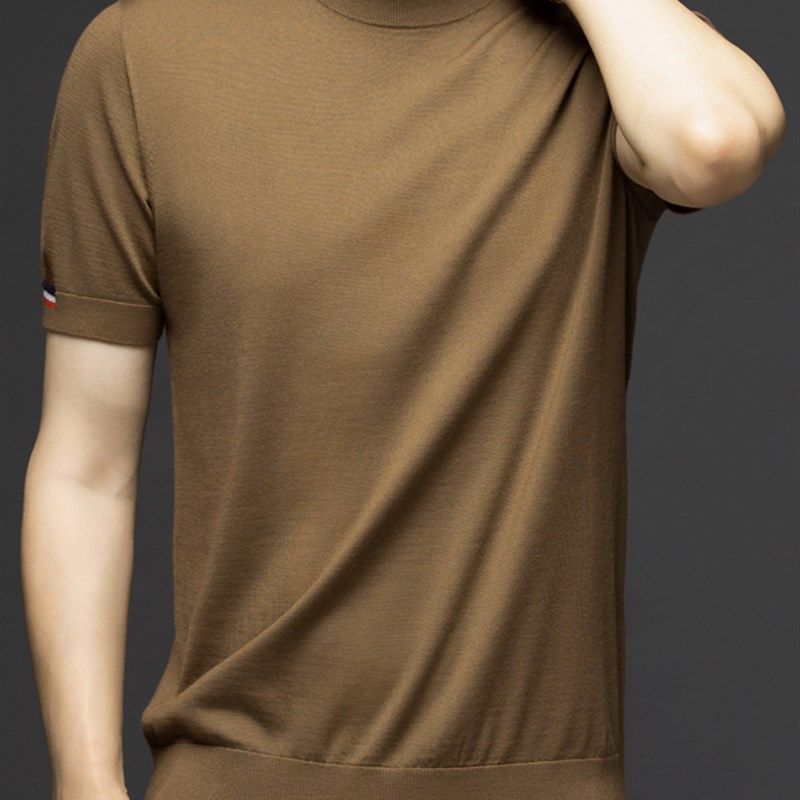 薄款精纺短袖羊毛衫男100纯羊毛圆领毛衣男士中年针织打底衫春秋