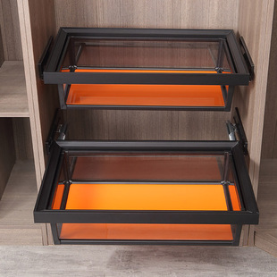 衣柜拉篮抽屉式 架内置收纳储物金属玻璃篮 伸缩滑轨抽拉篮衣帽间裤