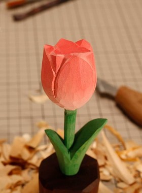 十个勤天郁金香禾伙人摆件手工木雕摆件永不枯萎的郁金香