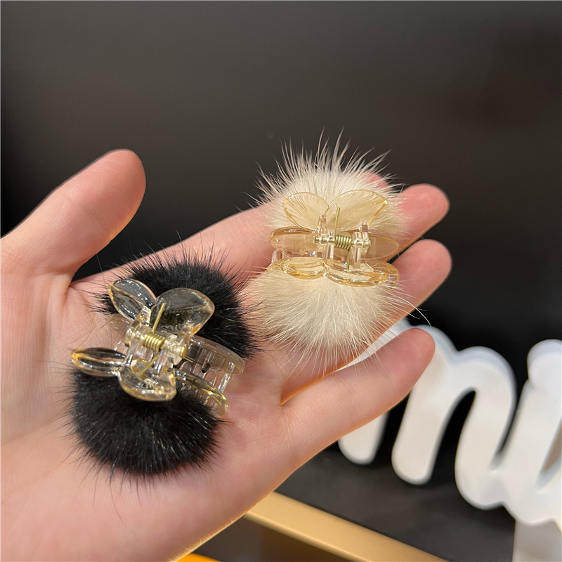 【可爱小毛球发爪】真水貂毛抓夹韩国可爱樱桃小毛球夹子毛绒发饰