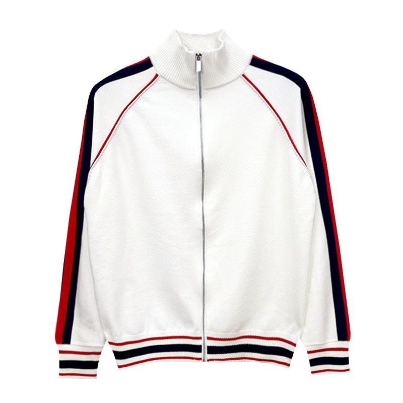 秋冬季休闲百搭半高领拉链毛衣外套个性条纹撞色修身开衫男针织衫