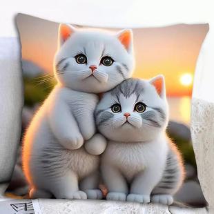 治愈猫咪风景十字绣diy线绣抱枕车载沙发靠枕套手工满绣打发时间