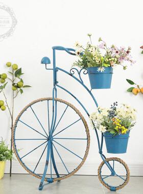 乡村复古创意麻绳铁艺自行车造型花架摆件园艺家居杂货橱窗装饰