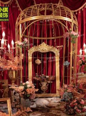 欧式铁艺超大型鸟笼婚庆装饰摆件户外落地别墅特大号摄影道具鸟笼