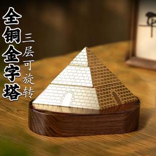 纯铜埃及金字塔摆件礼品办公室车载手把件实心旋转解压陀螺能量塔