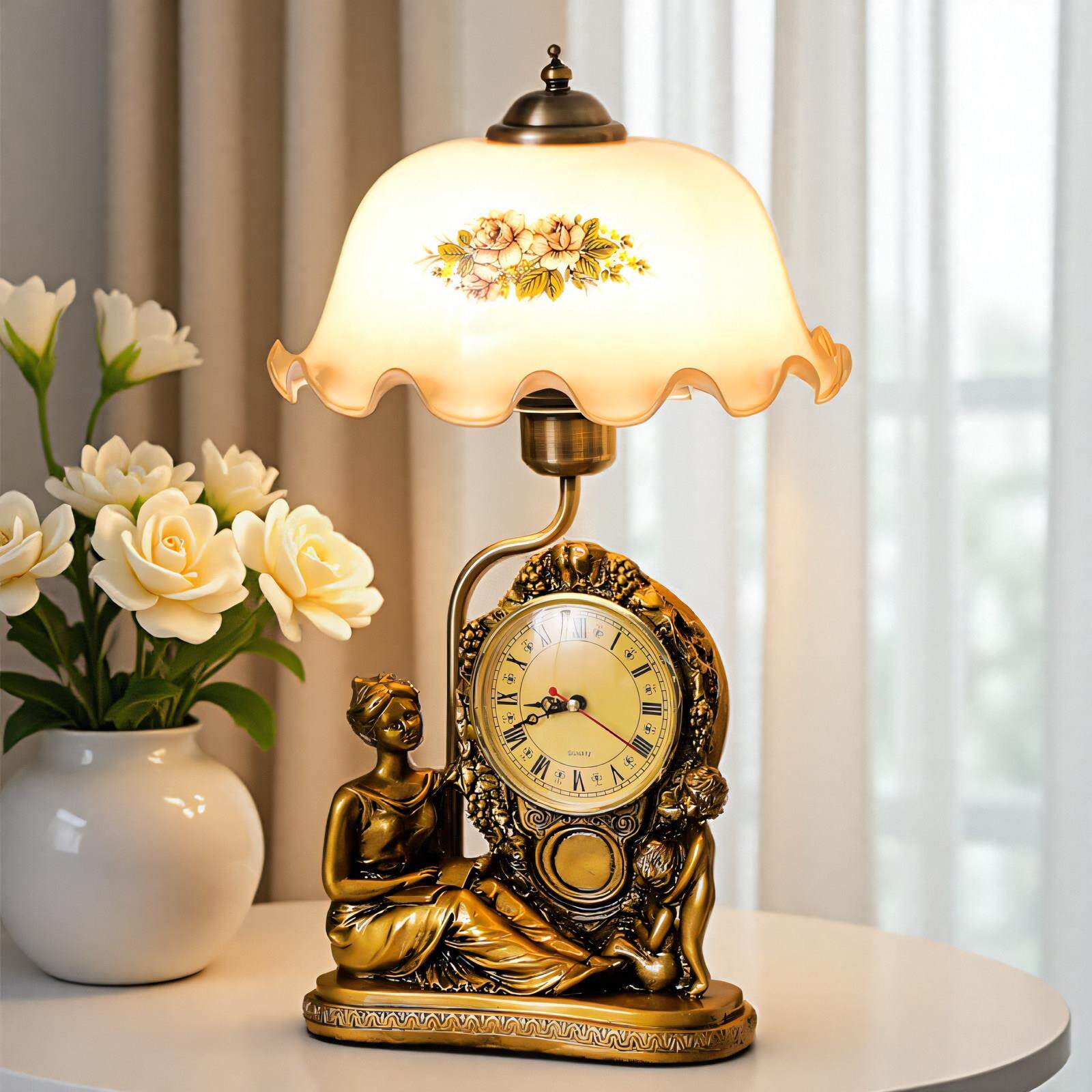 欧式台灯卧室床头创意温馨家用覆古客厅书房主卧床头灯时钟静音式