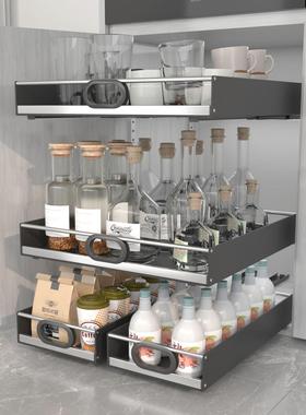 新款家用厨房深柜改造黑色拉篮整体橱柜收纳盒整理托盘带轨道环保