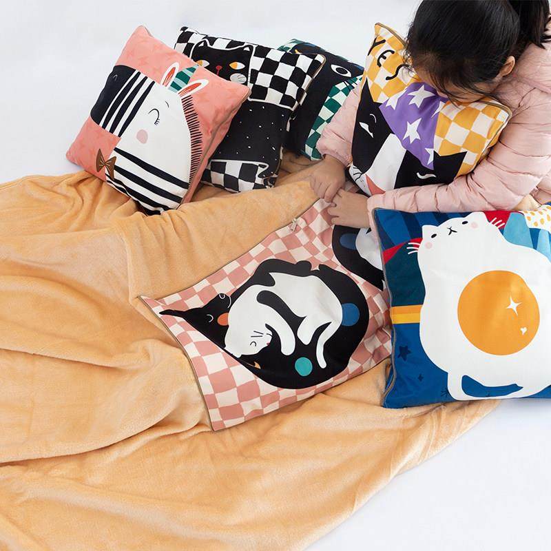 卡通两用折叠抱枕毯法兰绒猫咪车载珊瑚绒办公室午睡抱枕被子毛毯,居家布艺,抱枕被,淘宝优惠券,粉丝福利购,淘宝优惠卷