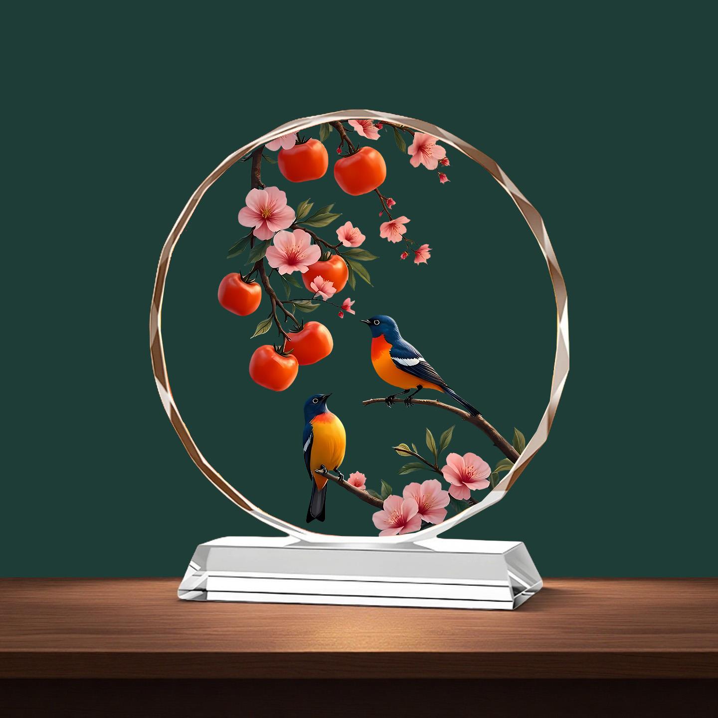 柿柿如意水晶摆件平安喜乐客厅玄关酒柜装饰品乔迁新居开业礼摆台