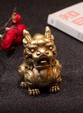 铜臻全铜麒麟桌面摆件创意文玩茶宠文房镇纸手把件把玩件家居礼品