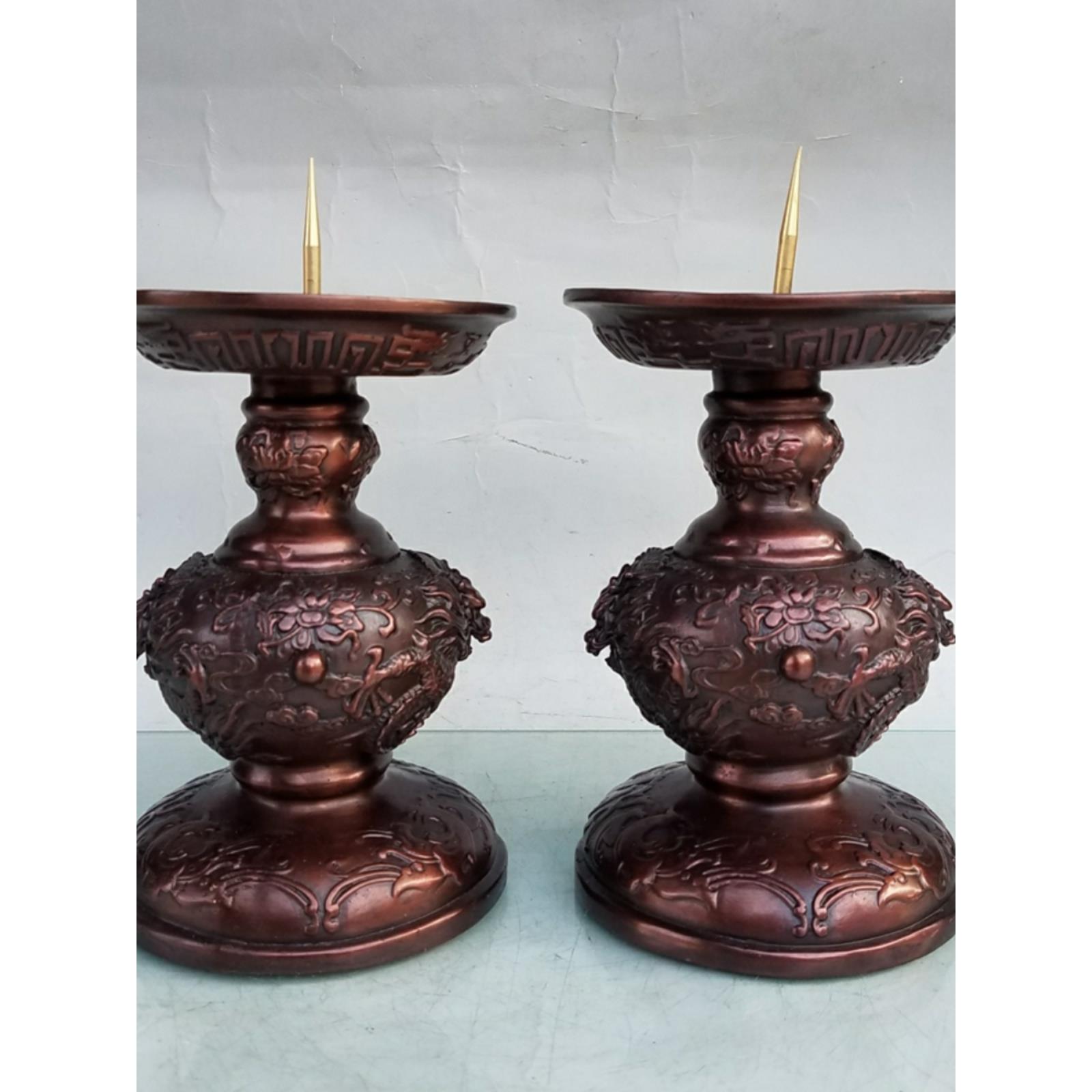 小号纯铜福龙烛台紫铜色蜡烛台黄铜蜡台婚庆用品洞房花烛装饰摆件