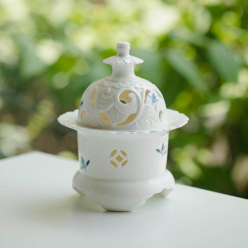 纯手绘蝴蝶兰花禅莲三鼎香炉家用客卧室创意香薰炉茶道配件