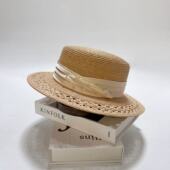 法式 典雅 款 拉菲草帽女夏季 平顶遮阳防晒礼帽度假沙滩帽蝴蝶结时尚