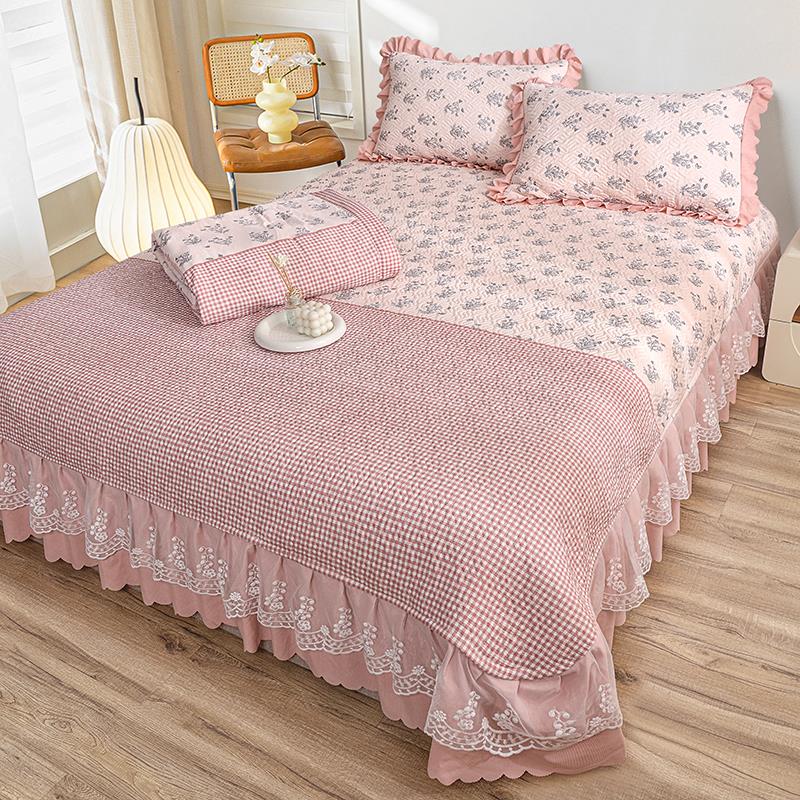 床盖夏凉被四件套空调被夹棉防滑三件式床组薄被子可机洗床上用品