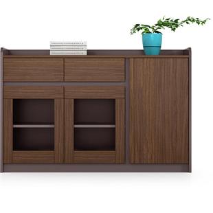 欧漫1.2米玻璃门茶水柜带抽屉0.8米简约矮柜1.6米地柜红橡咖啡色