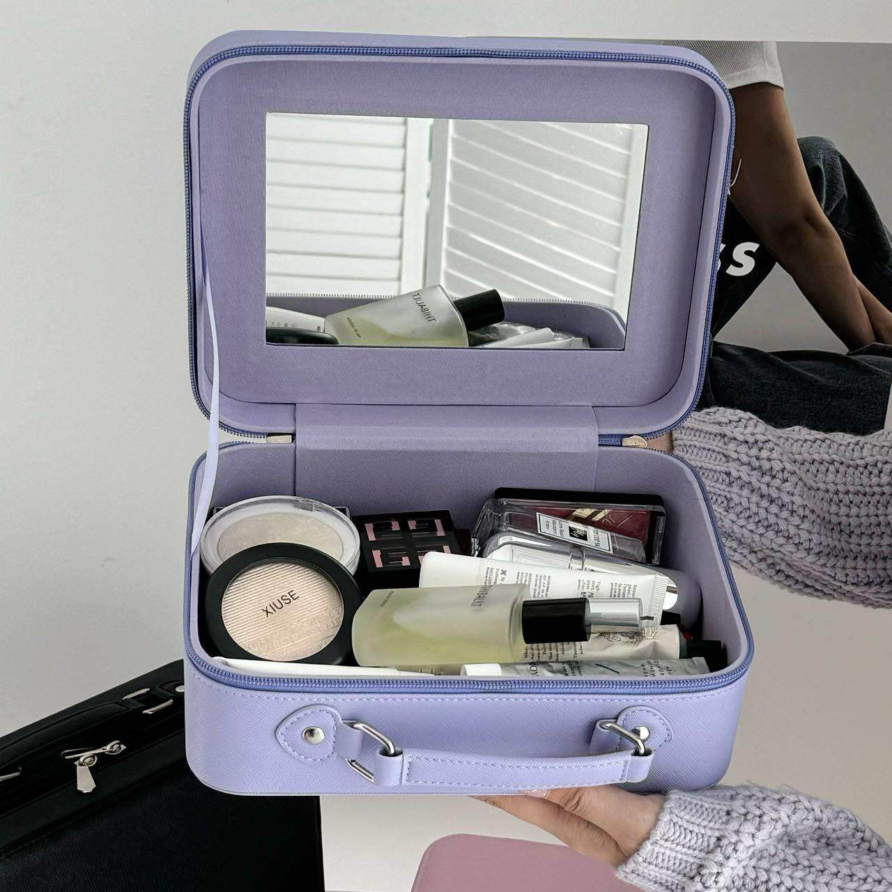 可爱带镜子女化妆洗漱旅行包高级感便携式大容量纹绣手提收纳箱子