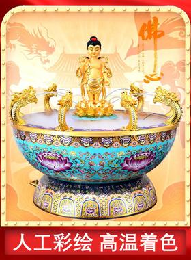 新款纯铜浴佛盆九龙吐水释迦牟尼佛太子佛像寺院浴佛节铜摆件用品