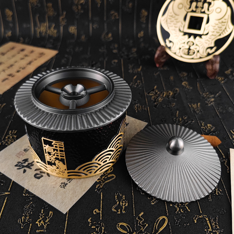黄铜中式天坛房屋创意烟灰缸摆件铜罐办公室带盖子防灰送父亲礼物