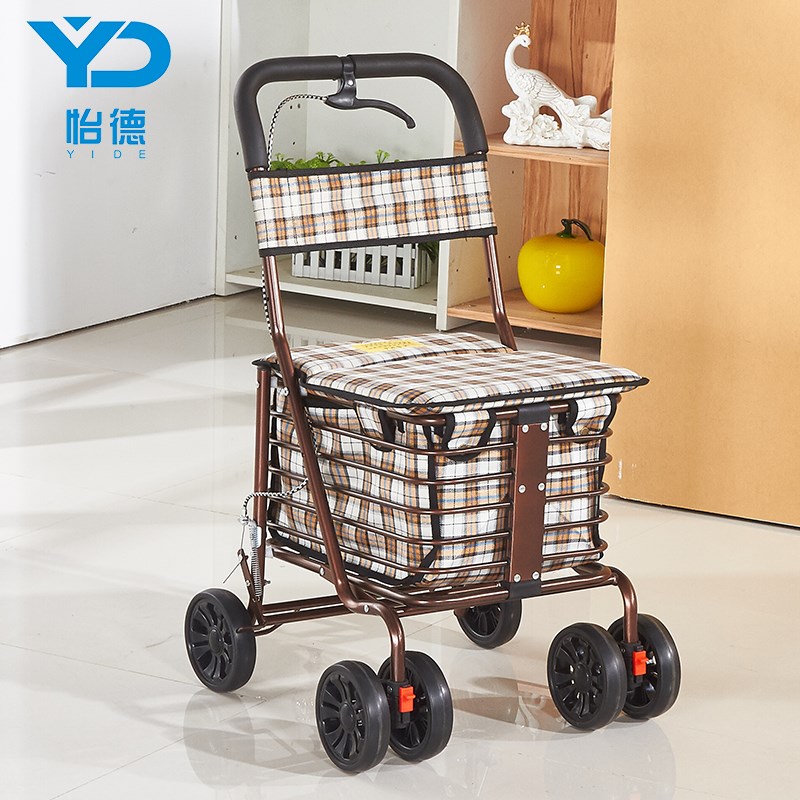 怡德老年购物车老人手推车可坐可折叠车购物爬楼买菜车耐用