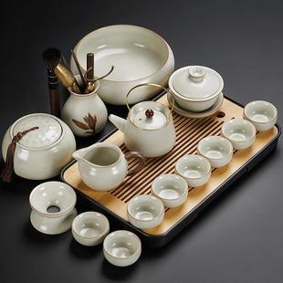 米黄汝窑功夫茶具套装 新中式 陶瓷茶壶盖碗茶盘轻奢家用喝茶杯送礼