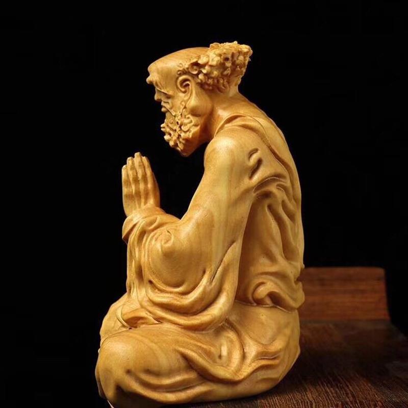 黄杨木沉思达摩桌角摆件书房客厅小摆件工艺品天然实木雕刻木雕