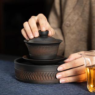 茶壶泡茶家用一套紫陶盖碗壶单个不烫手高端茶杯泡茶陶瓷工夫茶