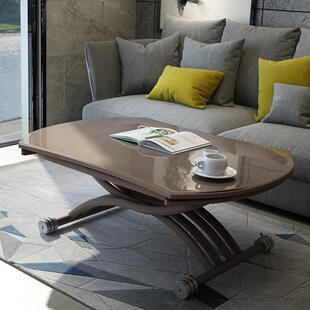 高迈登升降茶几餐桌方圆两用小户型客厅多功能可移动钢化玻璃圆桌