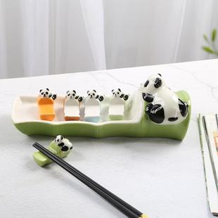 筷枕家用筷垫套装 陶瓷熊猫筷子架筷托创意餐厅酒店餐碟小菜碟个性
