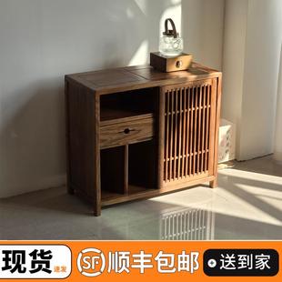 老榆木实木茶水柜餐边柜储物收纳置物架家用厨房橱柜阳烧水壶一体