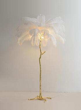 SY奢华全铜羽毛落地灯欧美法式轻奢ins氛围感立式客厅床头卧室灯