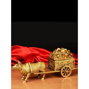 纯铜牛车摆件钱牛金盒聚宝盆元宝富贵牛生肖牛家居摆件