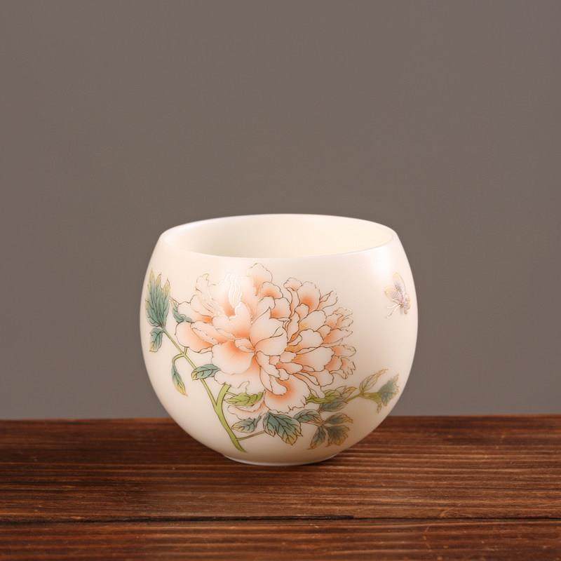 熹言主人杯牡丹茶杯陶瓷个人专用功夫茶白瓷女士茶具品茗杯女茶盏,餐饮具,茶杯,淘宝优惠券,粉丝福利购,淘宝优惠卷