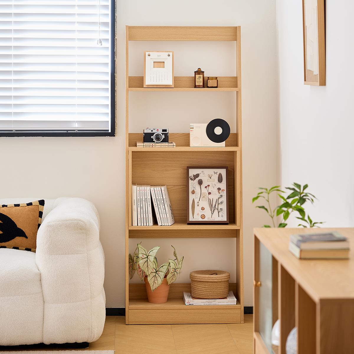 三又木日式书架置物架简约落地式展示柜家用客厅电视边柜超薄书柜