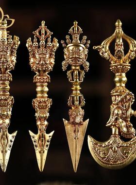 铜制三面普巴金刚杵马头金刚橛家居工艺用器金刚斧家居摆件手持杵