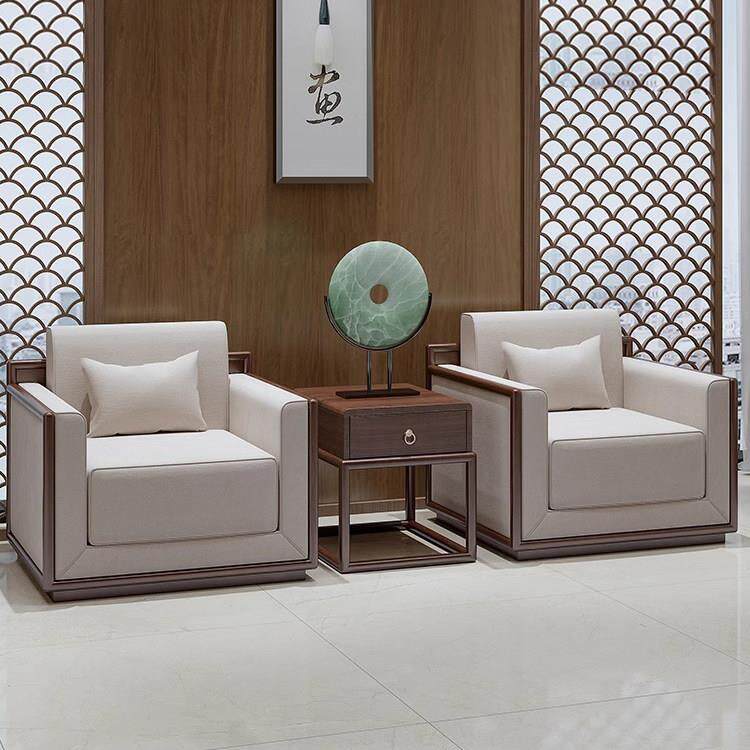 新中式实木单人会议沙发贵宾接待室办公会客区现代简约商务洽谈椅