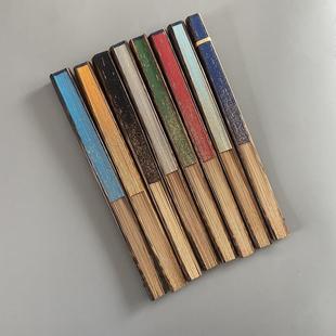 95寸18方棕竹折扇宣纸黑绿真金扇面文玩书法扇子挑灯方苏工折扇