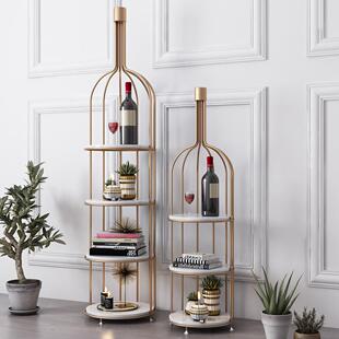 北欧铁艺红酒瓶大理石置物架餐厅酒架客厅多层装饰架转角花架落地