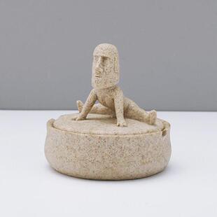 可爱的卡通摩艾烟灰缸覆活节岛石人个性化烟灰缸创意瑜伽烟灰缸盖