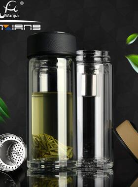 万象玻璃杯双层过滤茶杯带盖高档茶漏男士商务无铅喝水杯子v20v21