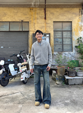 ATboa竹节纹水洗磨破重磅直筒牛仔裤重磅cleanfit休闲vibe阔腿裤