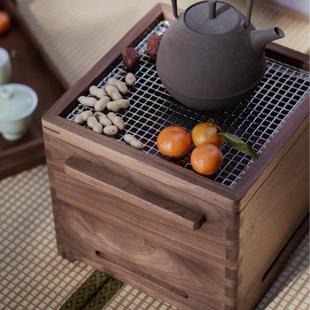 九间房碳炉火钵黑胡桃木茶道烧水煮茶移动炉箱围炉取暖烤火箱柜
